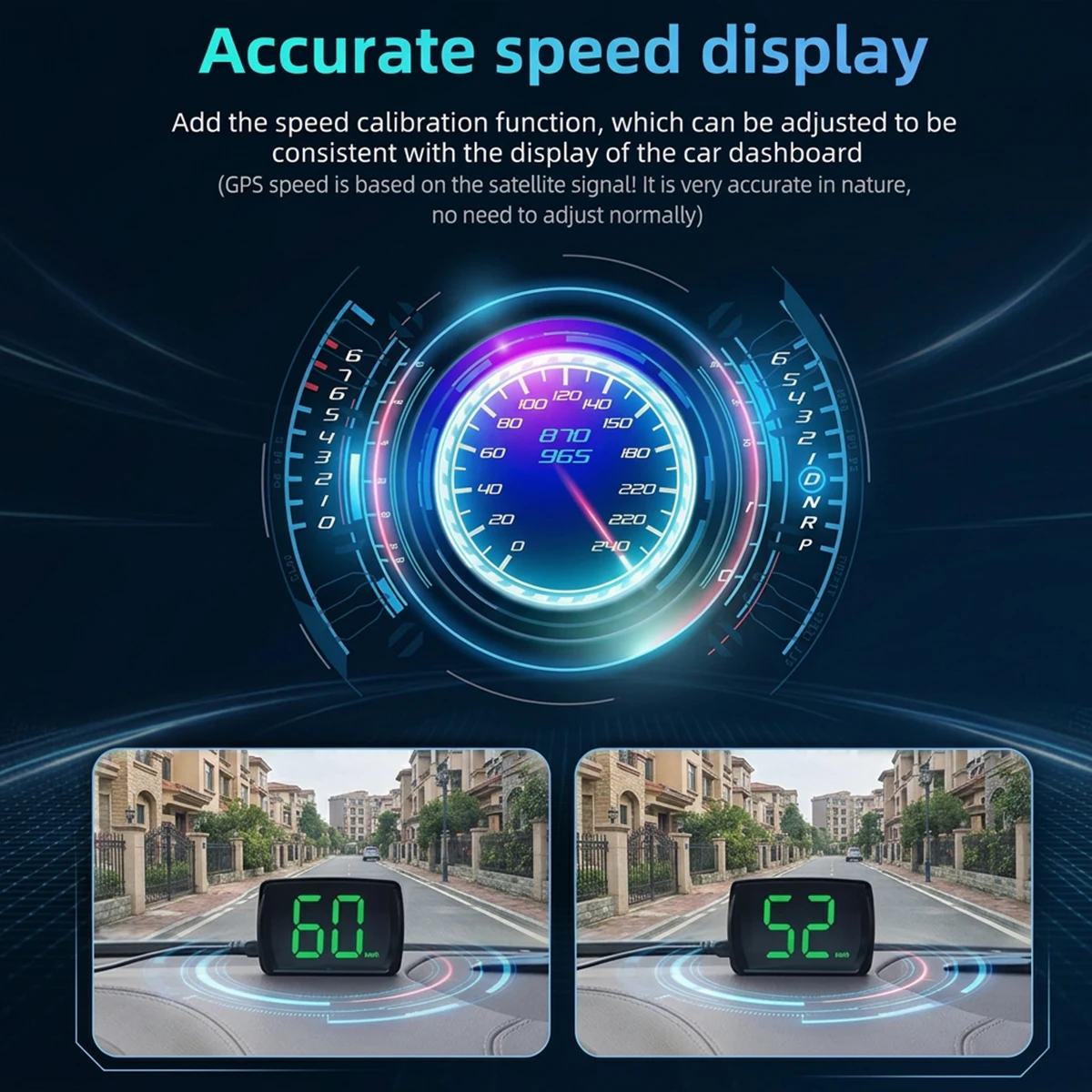 Display HUD universale per auto, alimentato tramite USB, tachimetro digitale, proiettore con caratteri grandi, accessorio per misuratore di velocità elettronico per auto - immagine 6