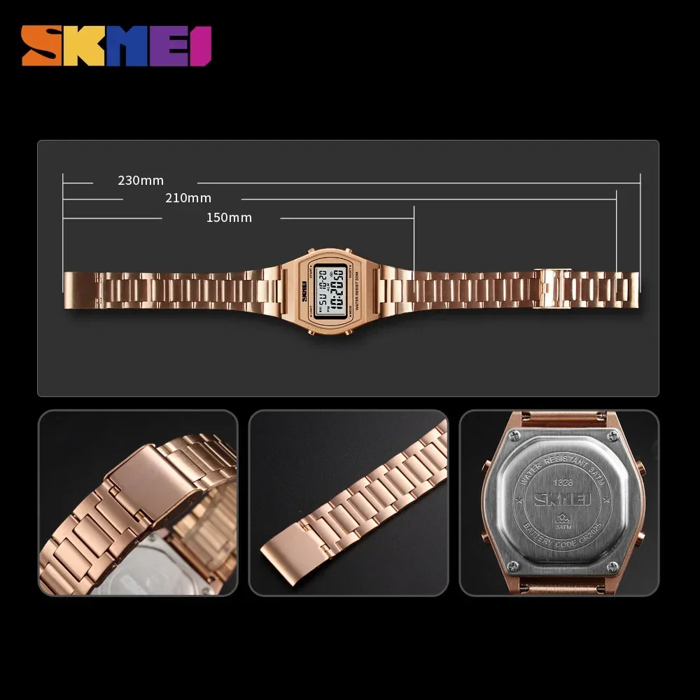 SKMEI 1328 Outdoor Sport Luxury Digital Wristwatch Alloy Strap Business Watches 12/24 hours Relogio Masculino Men Fashion Watch 5