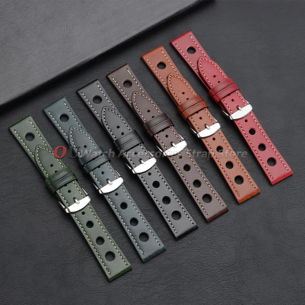 Vintage Leather Breathable Watch Strap - 20mm/22mm Cowhide Sport Bracelet