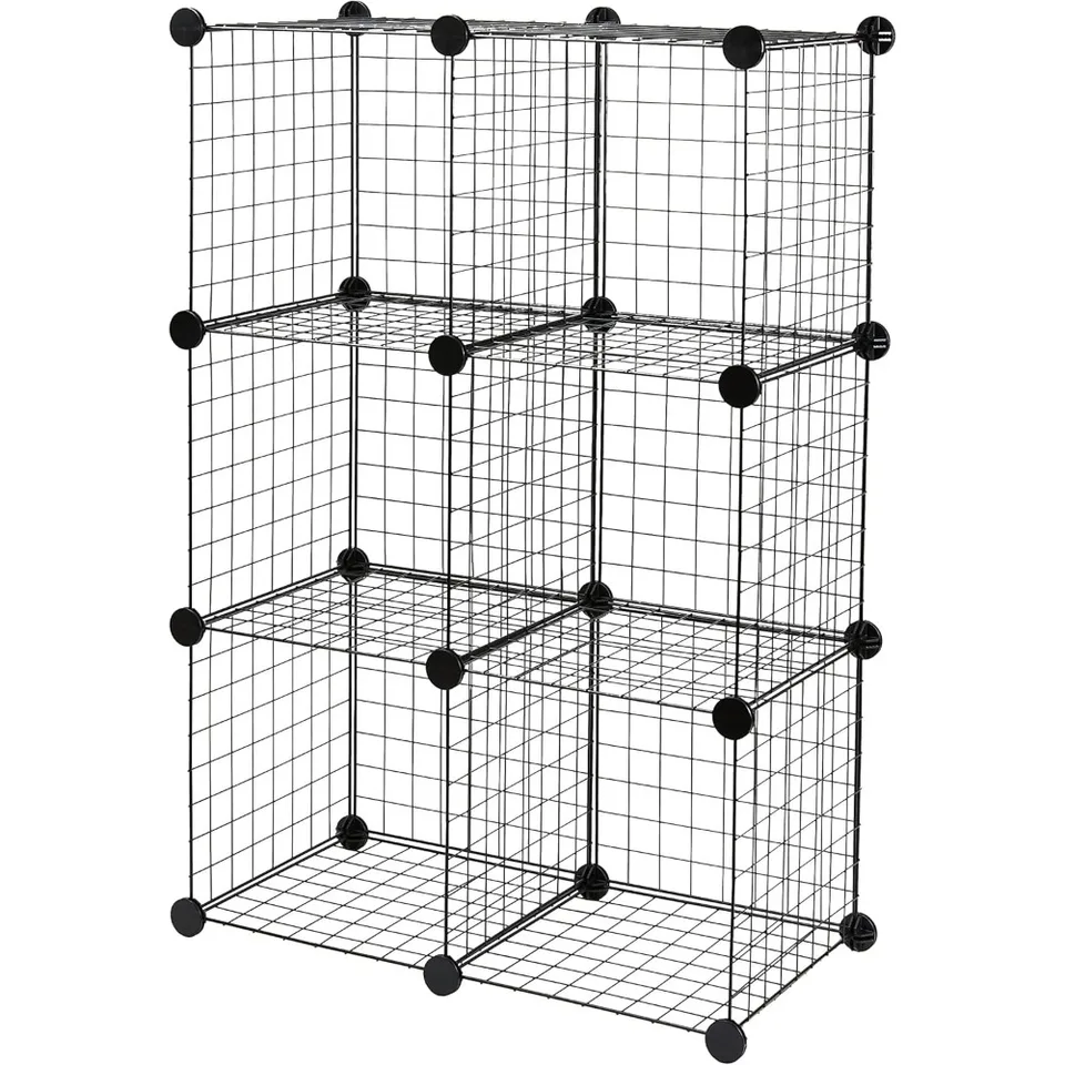 Black Stackable Wire Grid Storage Cube Shelves