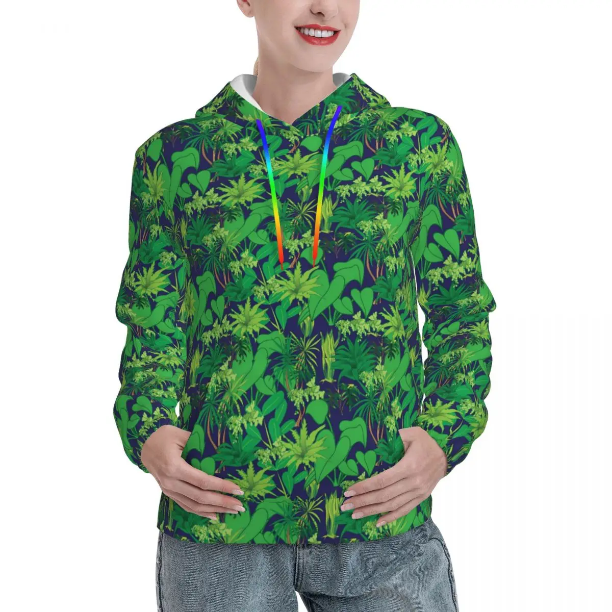 

Tropical Plants Loose Hoodies Unisex Green Leaves Print Casual Pullover Hoodie Autumn Funny Basic Hooded Sweatshirts Big Size