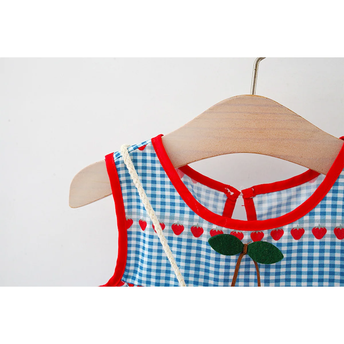 Baby Girl Summer Dress Sleeveless Round Neck Plaid Heart Cherry Cotton Skirt Diagonal Cross Bag 2 Pcs girls dress baby girl dress