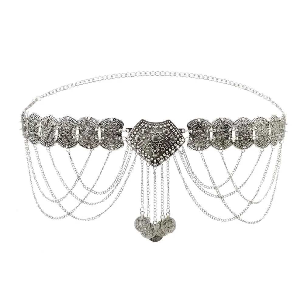 Старовинні циганські етнічні монети Талія Ланцюжки для живота Бохо Геометричні сприятливі різьблені довгі китиці Ремені Індійські прикраси для тіла Аксесуари