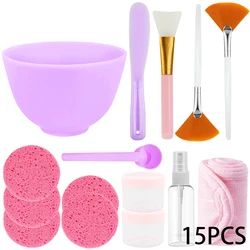15 - Piece Facial Beauty Tool Set with Mask Mixing Bowl and Silicone Brushes (Purple)