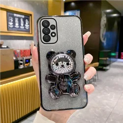 Huawei Pura 70 Cute Bear Glitter Plating Phone Case with Holder Stand for Pura 70 Pro Plus (Black)