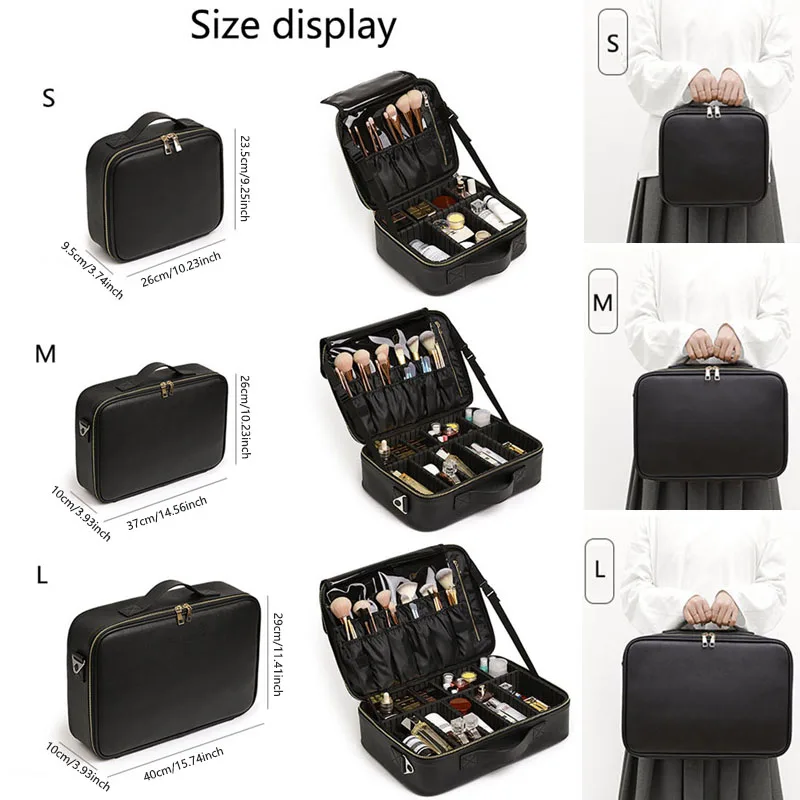 Professional Cosmetic Bag for Women Leather Travel Makeup Case Female Large Capacity Beauty Tool Makeup Brush Artist Make Up Box 3