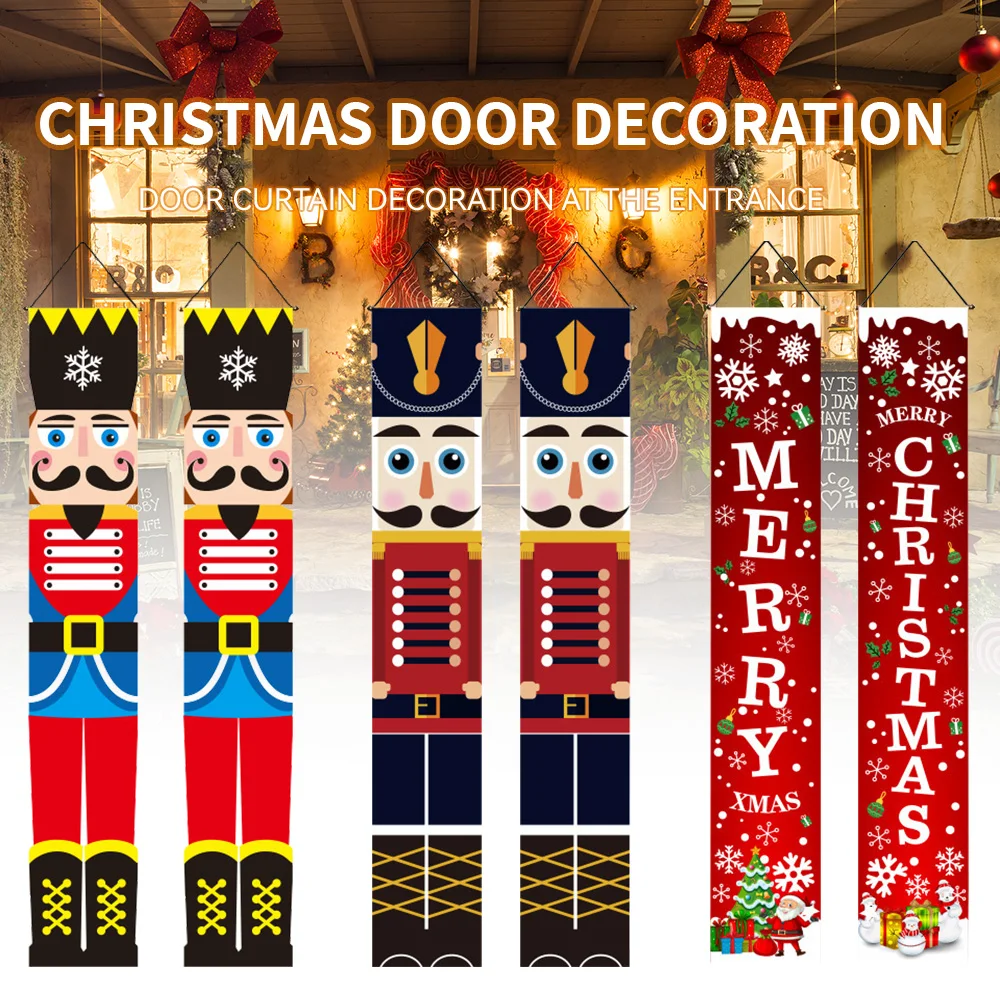 

Christmas Door Hanging Banner Nutcracker Santa Claus Snowman Couplet Ornament New Year Christmas Party Home Decoration