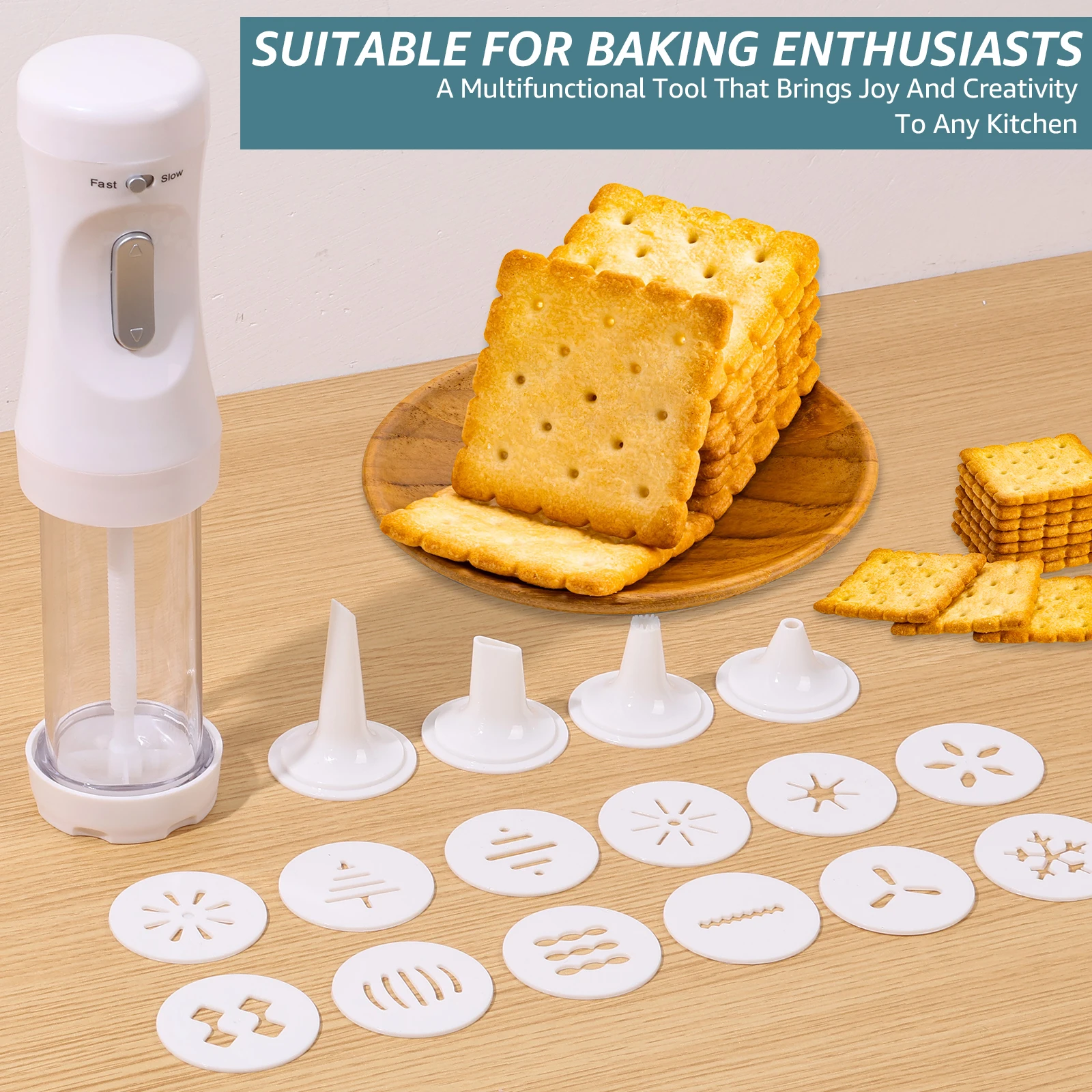 Electric Cookie Press DIY Cookies Maker Set with 12 Cookie Discs and 4 Icing Nozzles Electric Cookie Press Decorating Kit