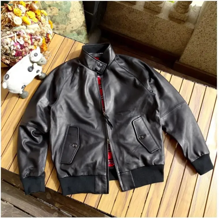 

Free shipping.Soft Spring plus thin sheepskin jacket.Classic outdoor casual geniune leather wear.Men G9 jacket.Cheap