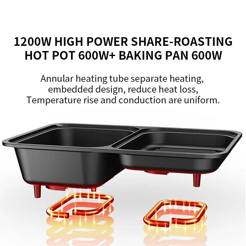 Shabu baking integrated pot smokeless non-stick separate pot small electric hot pot frying shabu 2