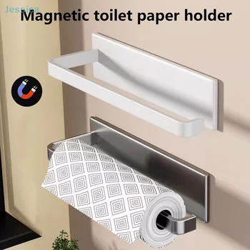 ♥ Porta asciugamani di carta magnetico da cucina, portarotolo di carta senza trapano e ripiano portaoggetti