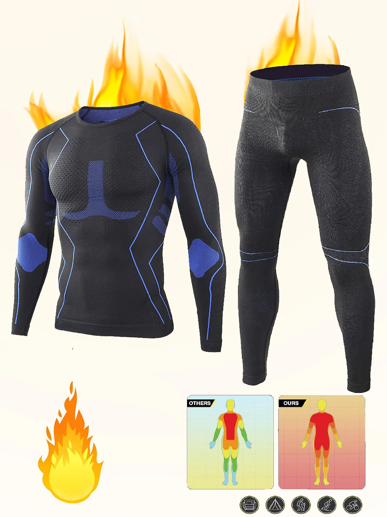 Men's Thermal Underwear Set 2 pieces Quick-drying Long-sleeved Top Tights