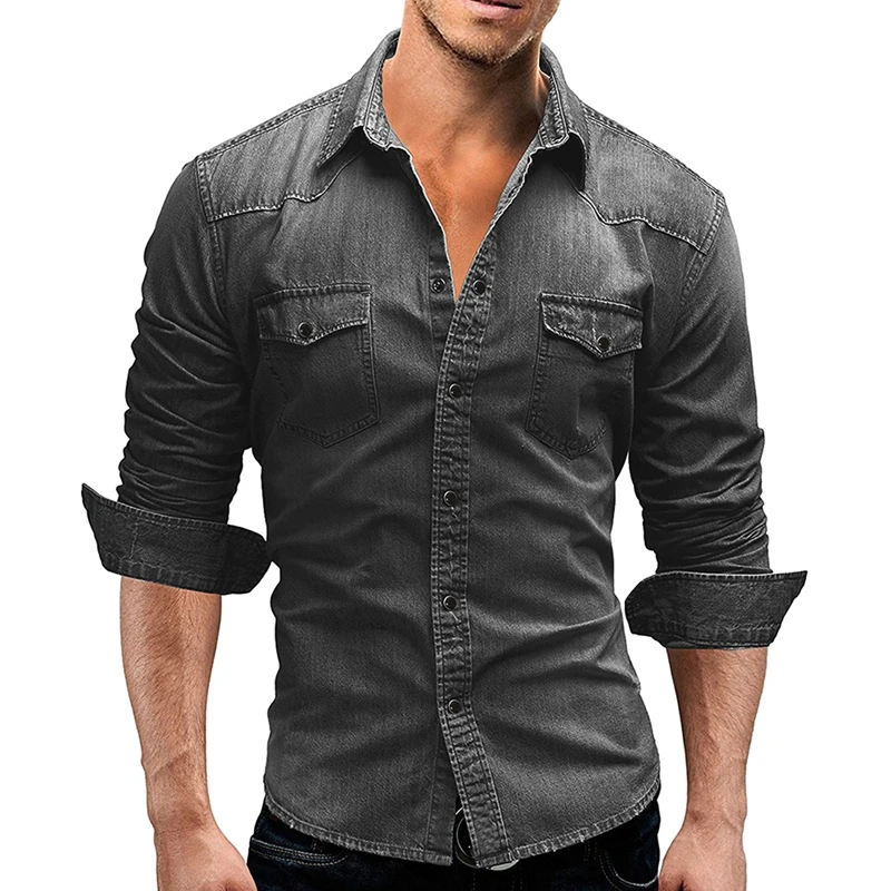 Denim Shirt Men Spring Autumn Casual Long Sleeve Lapel Solid Color Button Shirts For Daily Wear denim shirt long sleeved shirt
