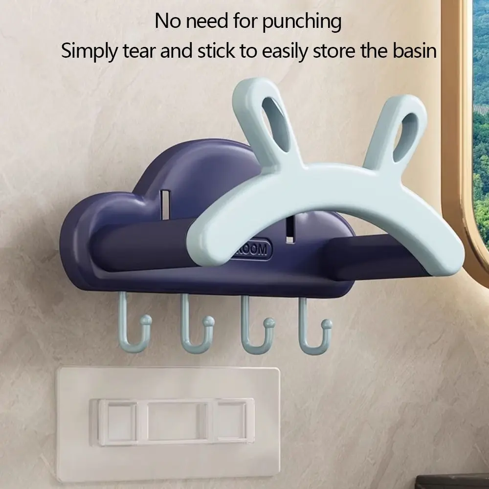Telescopic Washbasin Rack Wall Mounted Rabbit Ears Storage Shelf Multifunctional No Punching Washbasin Hook 3