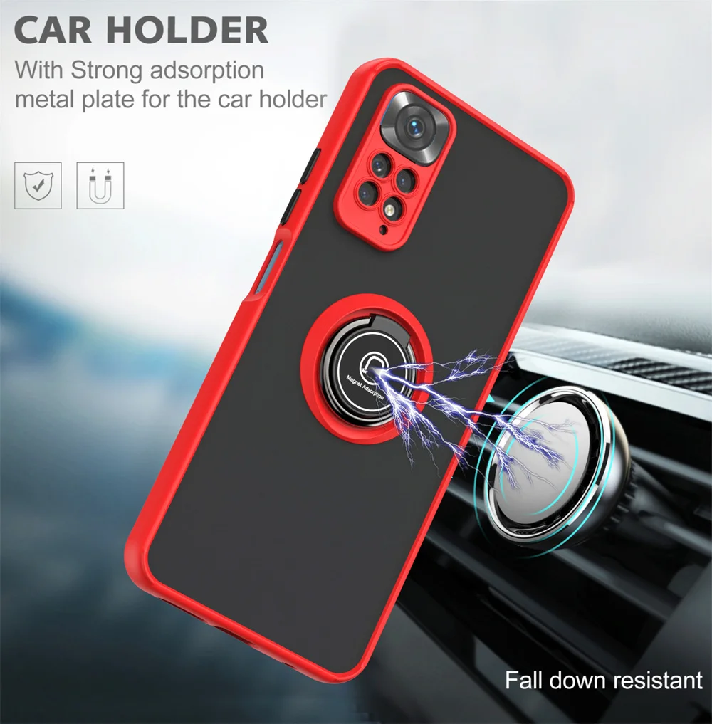 Matte Shockproof Camera Case with Car Magnetic Ring Stand and Cover