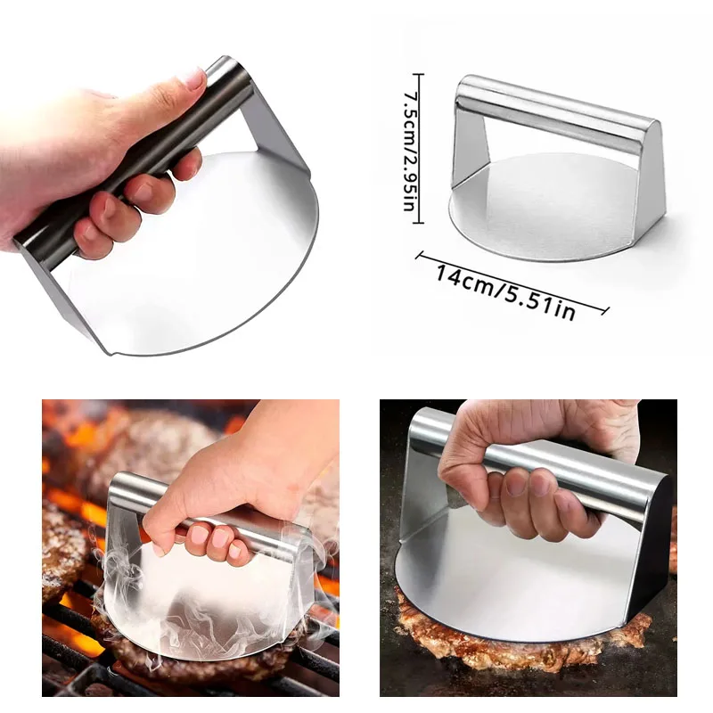 Food Graded Smash Hamburger Presser 304 Stainless Steel Hamburger Patties Meat Masher Circular Meat Press Mold Burger Press