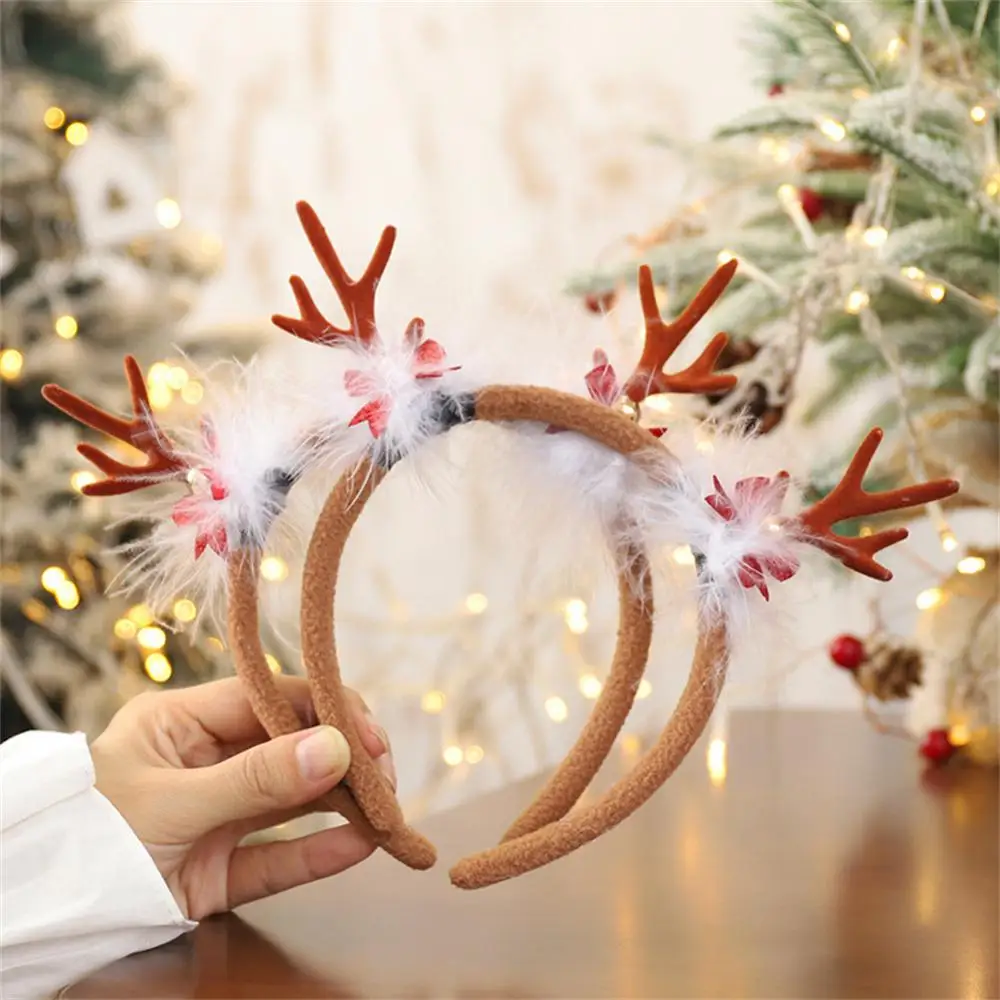 Description Picture 6 of itemChristmas Headband Reindeer Antlers Horn Flower Hair Band Clasp Headwear for Kids Adult New Year Navidad Party Halloween Cosplay