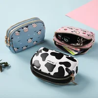 Women's Cute Wallet Cow Print PU Leather Business Card Holder Female Girl's Coin Purse Pouch Women Zipper Cartoon Wallet 2