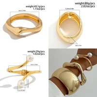 DIEZI Exaggerated Chunky Cuff Wide Bangles Punk Geometric Imitation Pearl Gold Color Heavy Metal Bangles For Women Men Bracelets 2