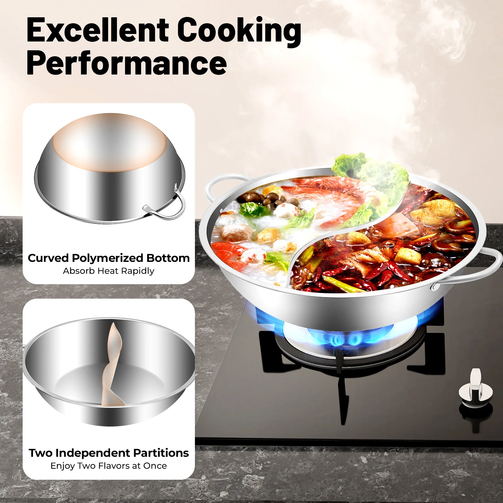 Hotpot-Set aus Edelstahl 304 mit Trennwand & Glasdeckel kaufen