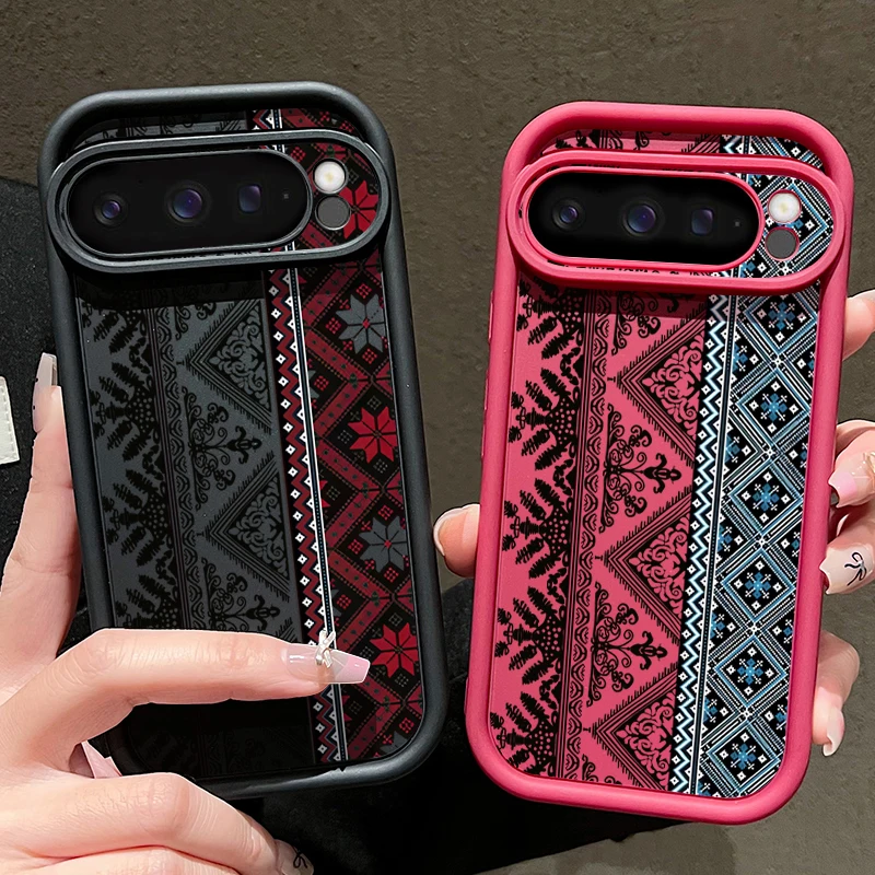 Vintage Totem Pattern Shockproof Phone Case - Solid Color TPU Soft Cover