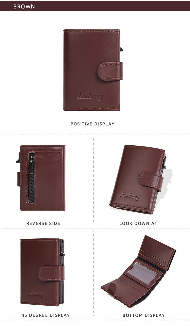Baellerry Neue RFID Männer Karte Tasche Brieftaschen Karte Halter Foto Halter Männlichen Brieftasche Zipper Münzfach Seite Push Karte Clip – Detail 10