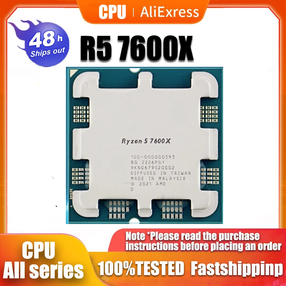 Amd Ryzen 5 7600X R5 7600X Box 100-000000593 4.7Ghz 6-Core 12-Thread Cpu Processo 5Nm Zen4 105W Socket Am5 Pci-E5.0 No Fan