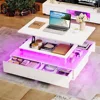LED Lift Top Coffee Tables for Living Room, High Glossy Coffee Table with Storages 4 Spacious Drawers, Modern Rectangular Coffee 1