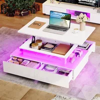 LED Lift Top Coffee Tables for Living Room, High Glossy Coffee Table with Storages 4 Spacious Drawers, Modern Rectangular Coffee 1