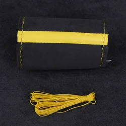 Luxurious Universal Suede Leather Steering Wheel Cover Kit (Yellow thread)