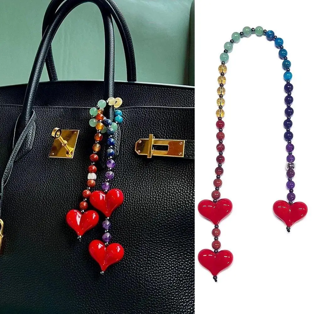 Red Love Y2k Keychain Beads Keychain Korean Bag Charms For Handbags Bag Pendant Handmade Beaded Keyring Vintage Bag Jewelry 2025