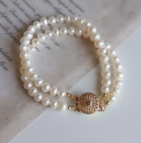 

Double Strand Nanhai AAA 7-8MM White Pearl Bracelet Breast Card 7.5-8 "14K Gold Clip