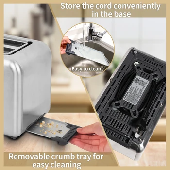 Toaster 2 Slice,Stainless Steel,LCD Display,7 Bread Shade Settings,1.4'' Wide Slots,4-in-1 Functions,Removable Crumb Tray,900W 3