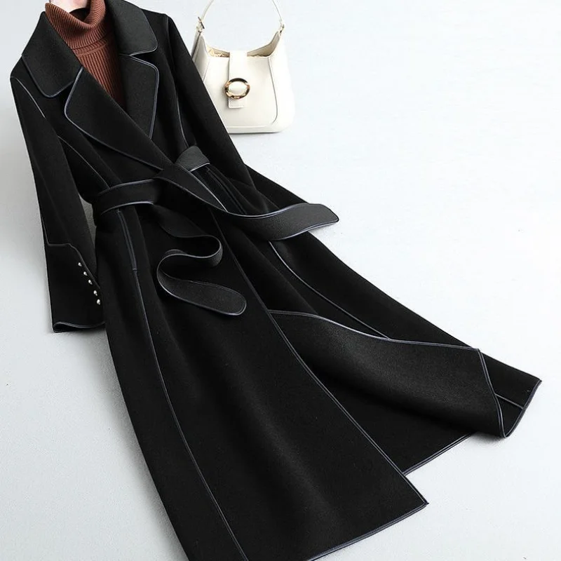 2023 Spring and Autumn New Double Sided Fleece Coat Medium Length Slim Fit and Slim Fleece Coat Trench Coat for Women