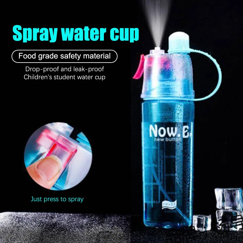 2 In 1 Sports Water Drinking Bottle Misting Spray