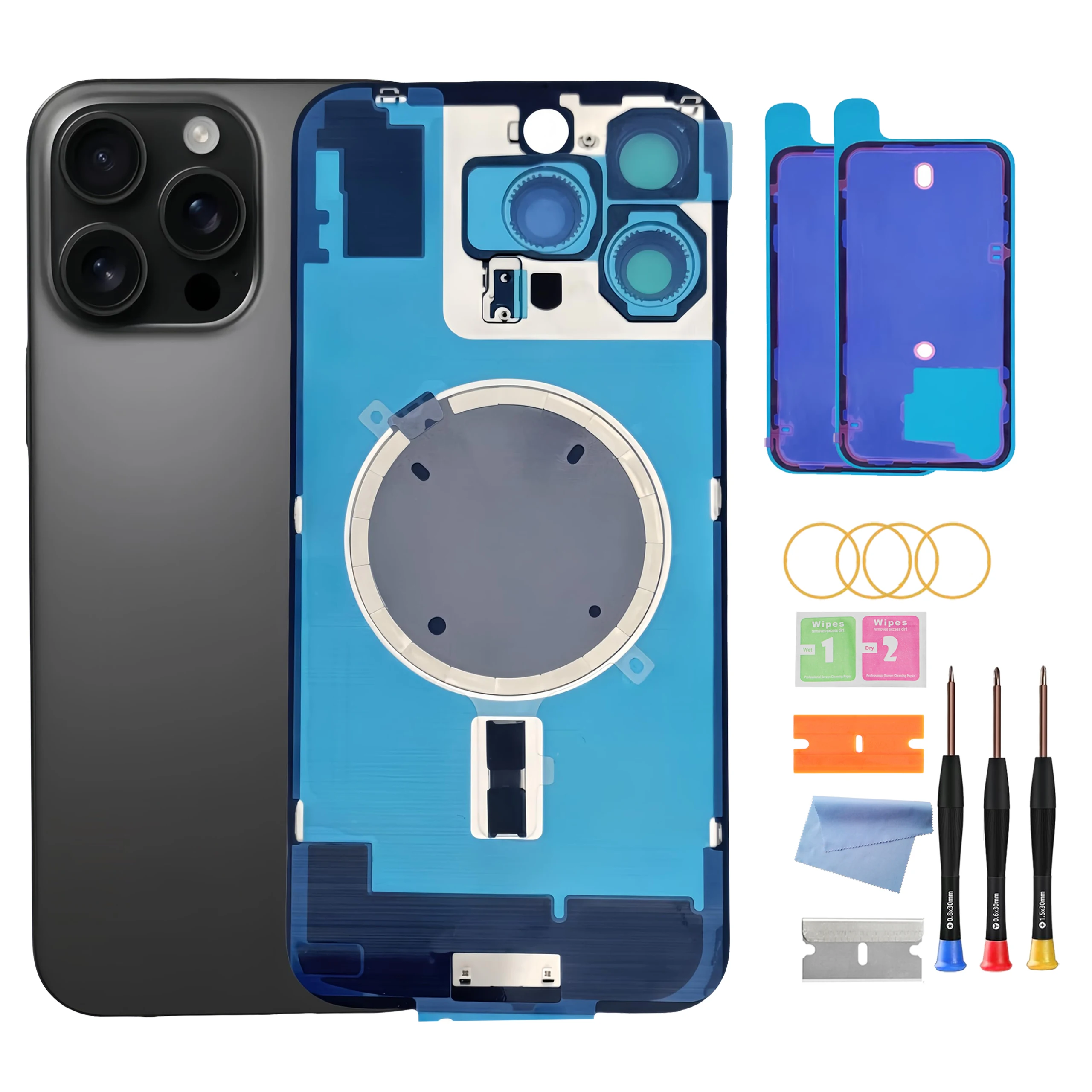 Back Glass Replacement for iPhone 16 Pro 6.1 inch-Rear Cover with Waterproof Frame & Professional Repair Tool Kit