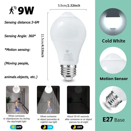 4PCS 20W 18W 15W 12W 9W 6WLampada LED E27 Radar Motion Sensor Light Bulb 189-265V Infrared Detection Smart Lamp Working in Night - Image 13