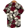 Skull Print Hawaiian Shirt Men Summer Short Sleeve Loose Beach Breathable Hip Hop Harajuku Top Oversize 5XL 5