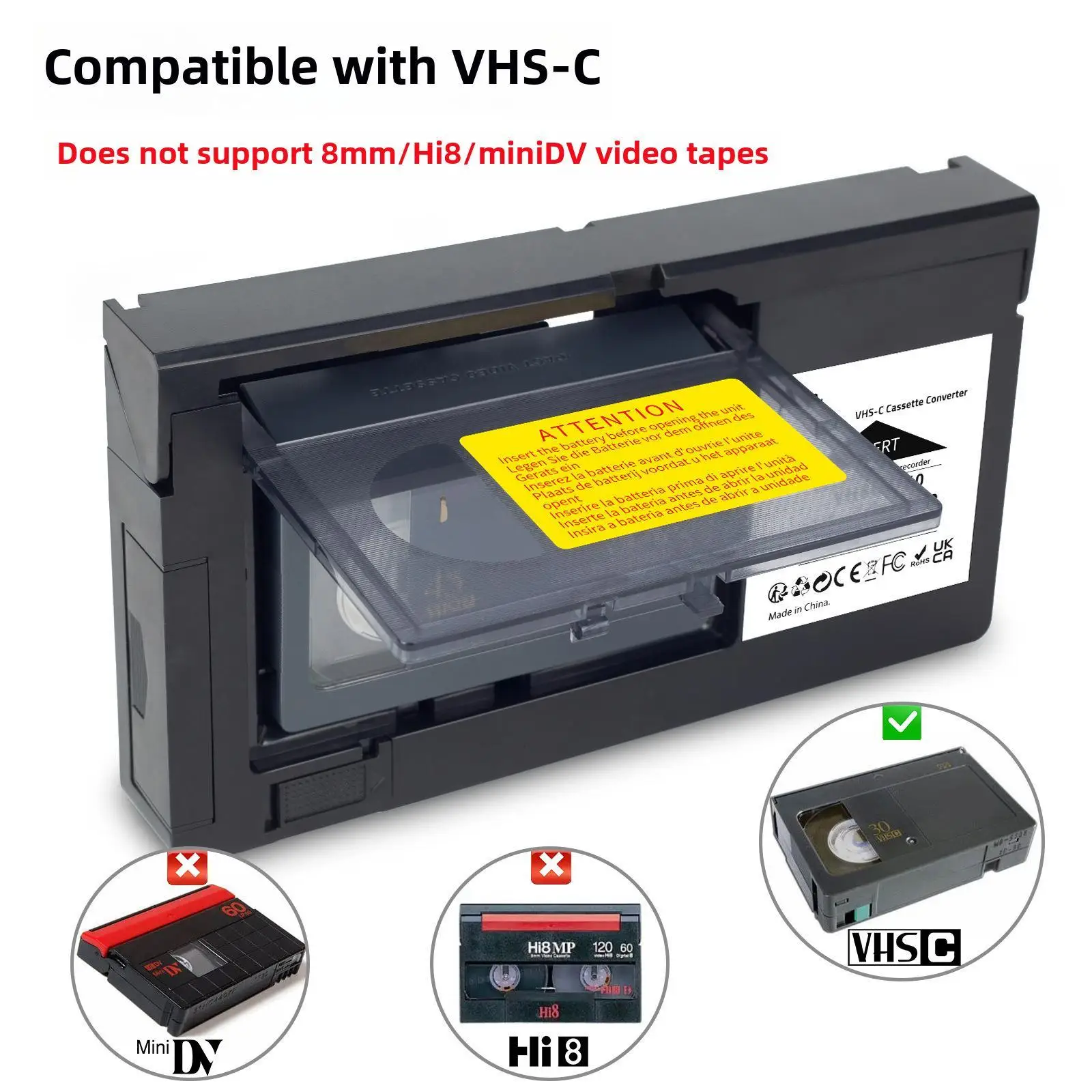 VHS C Cassette Adapter 12mm Svhs Svhs-c to VHS Tapes to Digital Converting for Camcorders Not Suitable for Minidv/Hi8
