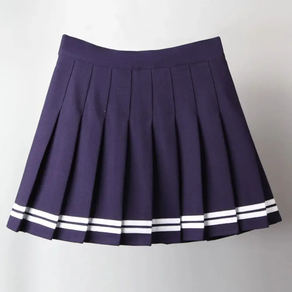 Polyester High Waist Mini Skirt for Women Black Pleated