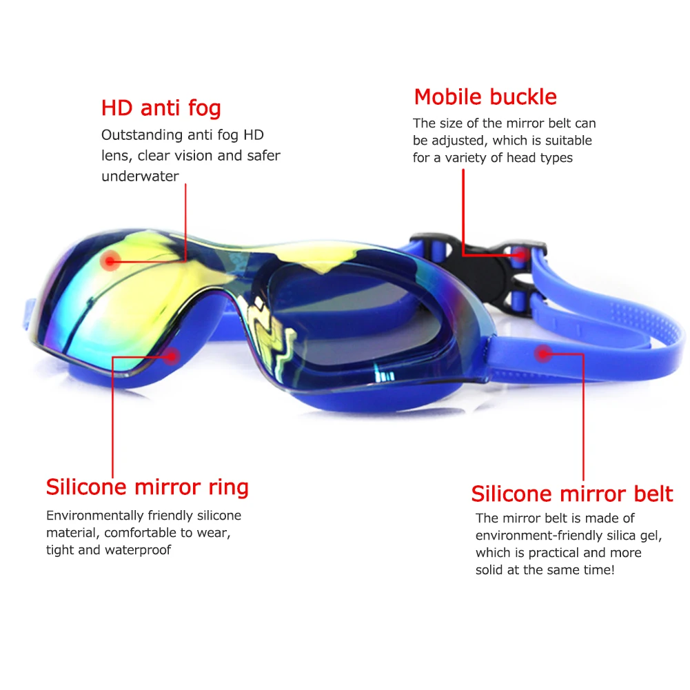 Swimming Goggles Large Frame Adults Swimming Pool Eyewear Waterproof HD Anti-fog Goggles Adjustable Silicone Swim Glasses 수경 5