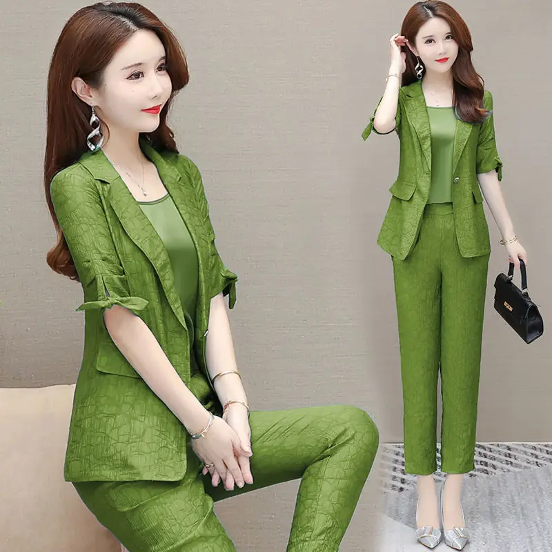 

2023 Summer New Fashion Short Sleeve Suit Coat+Pants Two Piece Women's Korean Casual Blazers Jacket Matching Set Female Clothing