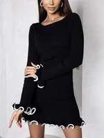 TARUXY Spring New Knitted Mini Dress For Women Fungus Contrast Color Slim Sweater Dress Elegant Female Party Clothes Long Sleeve - Image 3