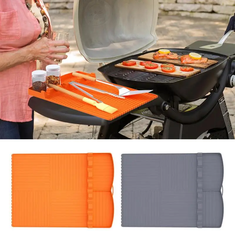 Grill Side Shelf Mat Multifunctional BBQ Side Shelf Mat Heat Resistant Utensil Holder Pad For Outdoor Kitchen Accessories
