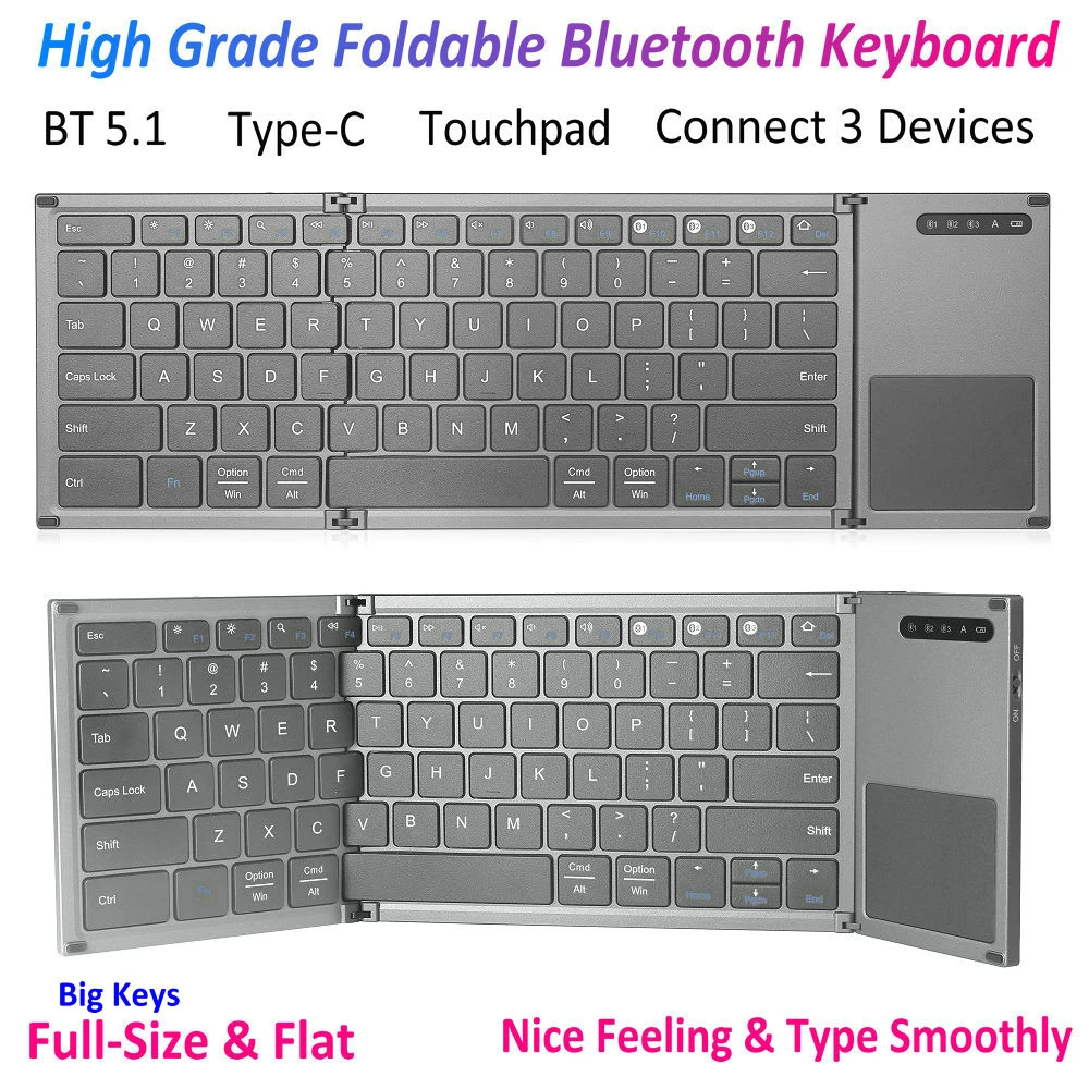 2022 Full Size Fold Folding Foldable Bluetooth 5.1 Keyboard with Touchpad for Windows Android ios mac computer tablet pc phone