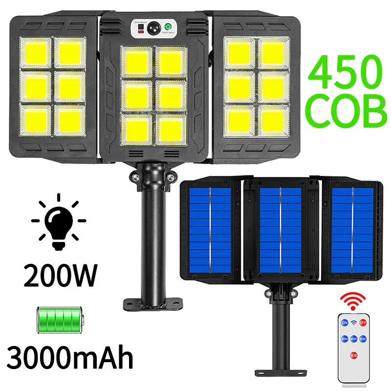 solar garden lights Foldable 3-Side 360° Solar Powered Street Light Garage Wall Lamp Outdoors FloodLight Remote Controll Human Induction Courtyard best outdoor solar lights Solar Lamps