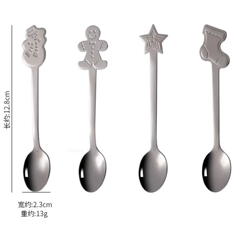 Christmas Coffee Spoons 4PCS with Gift Box Teaspoons Dessert Stainless Steel Spoons Tableware Christmas Gift New Year stainless steel spoon