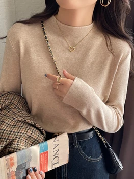 سترة نسائية من AOSSVIAO بنصف الياقة العالية موضة 2025 بلوفرات نسائية محبوكة جديدة بأكمام طويلة سترة محبوكة