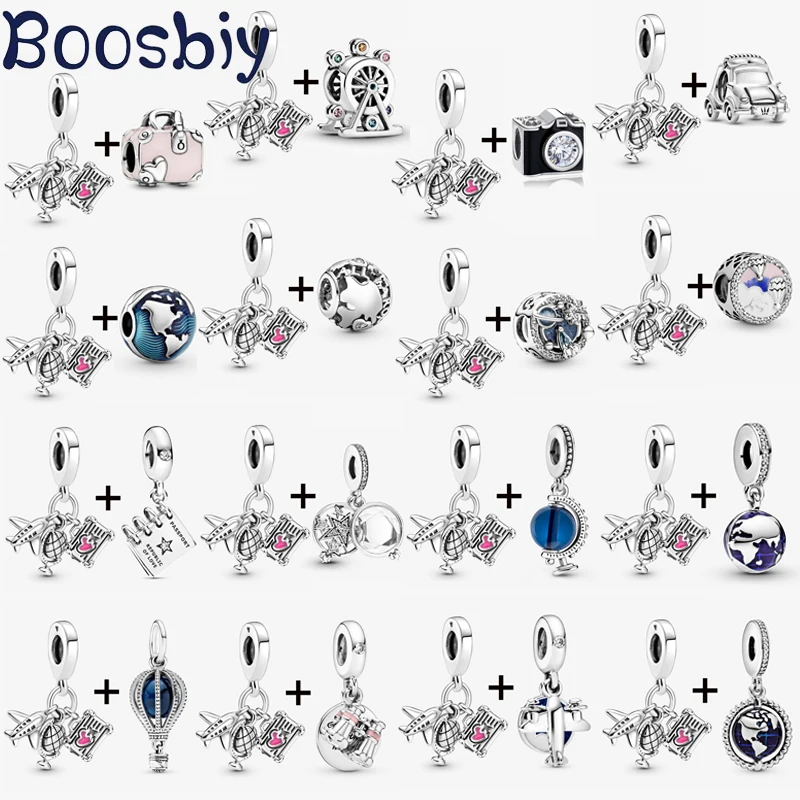 

Aircraft & Globe & Luggage Bead With The Earth Pendant Fit DIY Brand Charm Bracelet & Necklace For Women Jewelry Making Gift