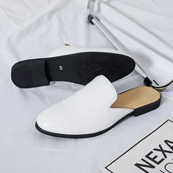 Italian Luxury Slip-On Loafers Men's white Daily Soft Sole Casual Shoes Outdoor Business Dress Shoes Indoor mens leather sandals